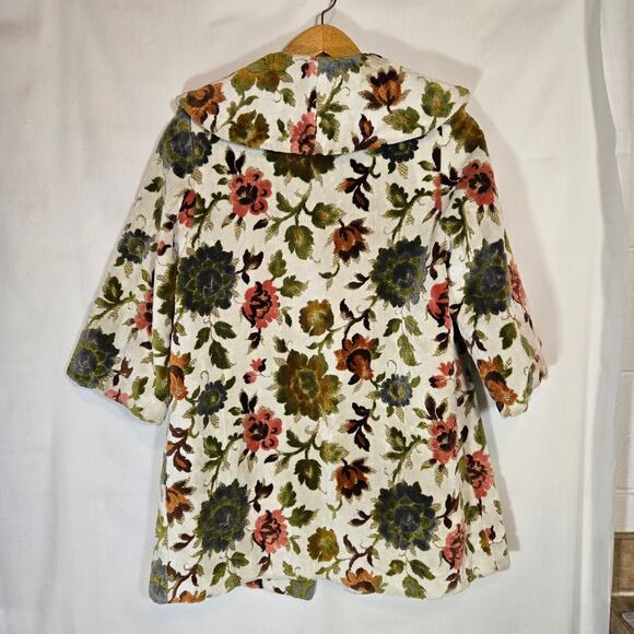 Vintage RARE 1960s 70s Carpet Tapestry Chenille Floral Coat Maximalist Boho M - Picture 5 of 6